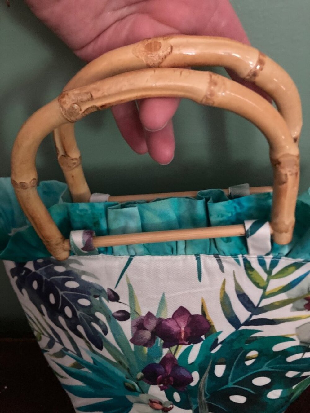 Floral Bamboo Handle Tote Bag With Tropical Print By Sandcastle Designs - Picture 4 of 4